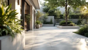 Dalle terrasse béton fibré lisse résistante fissures pour espaces extérieurs esthétiques