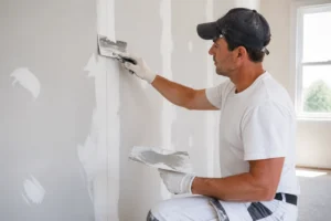 Pose de bandes à joint sur plaques de plâtre avec enduit et couteau à enduire