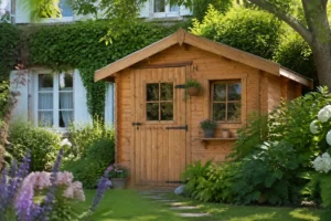 Abri de jardin en bois avant 2012 dans jardin esthétique, exonéré taxe aménagement, exonération abri jardin