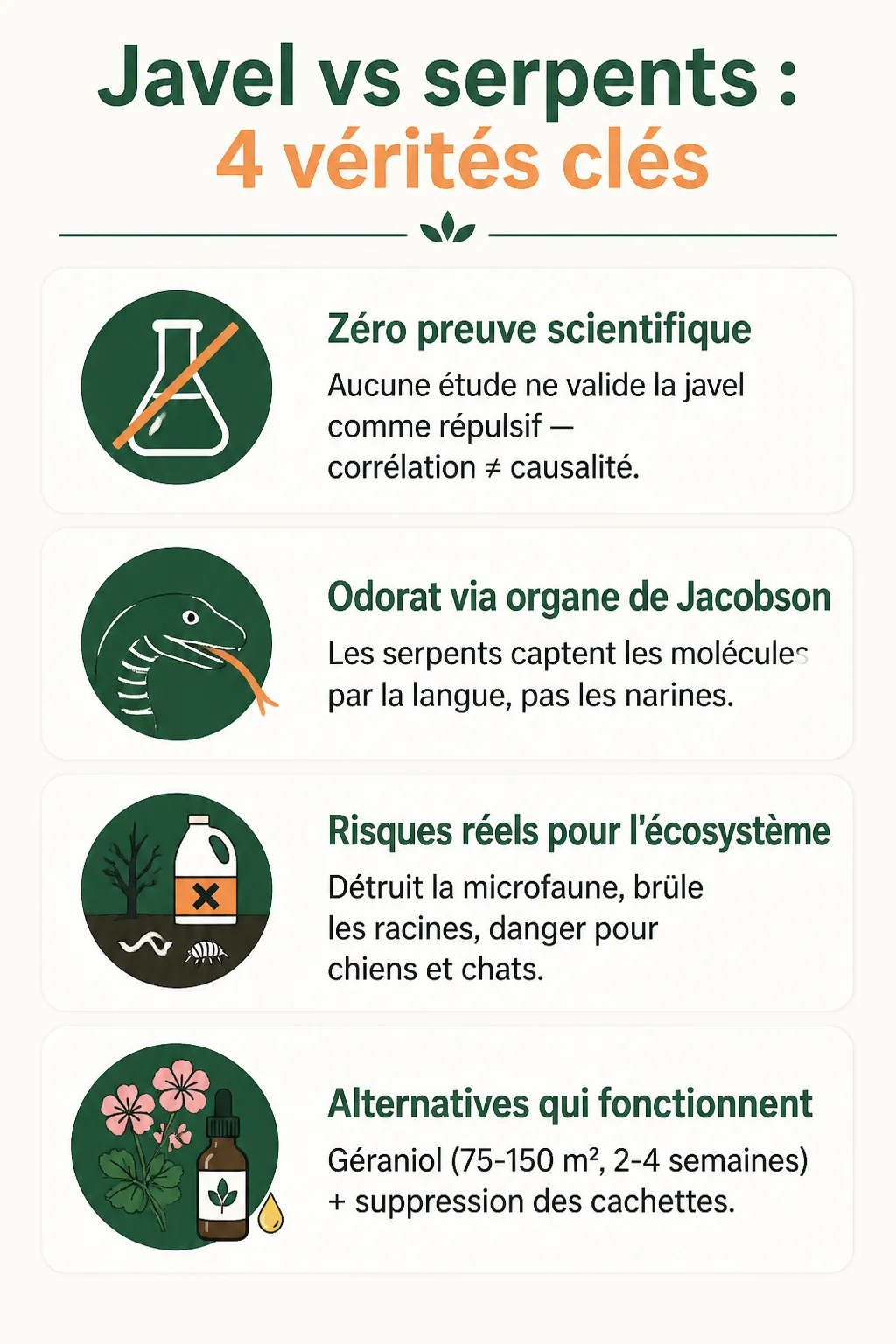 Javel vs serpents : 4 vérités clés